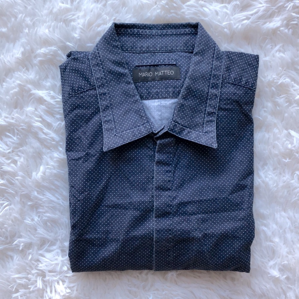 100% Cotton Mario Matteo Navy Polka Dot Button Down Shirt